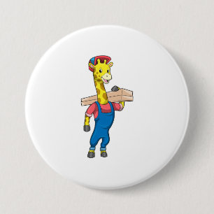 Chapa Redonda De 7 Cm Giraffe como carpintero con madera