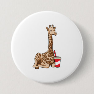 Chapa Redonda De 7 Cm Giraffe con bebida