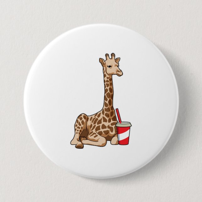 Chapa Redonda De 7 Cm Giraffe con bebida (Anverso)