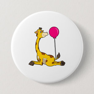 Chapa Redonda De 7 Cm Giraffe con globo