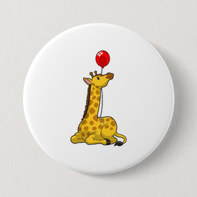 Chapa Redonda De 7 Cm Giraffe con globo (Anverso)