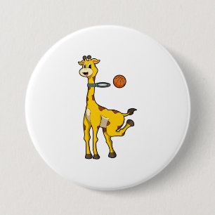 Chapa Redonda De 7 Cm Giraffe en baloncesto con aro de baloncesto
