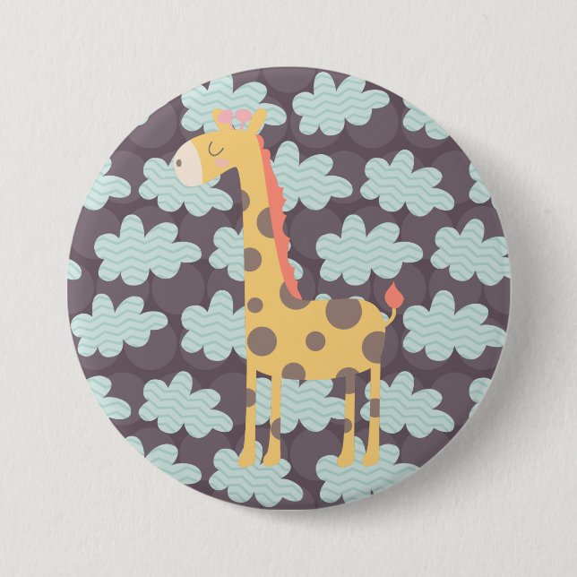 Chapa Redonda De 7 Cm Giraffe y nubes (Anverso)