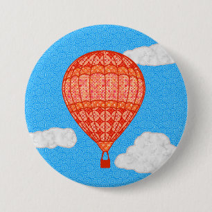 Chapa Redonda De 7 Cm Globo de aire caliente, Naranja de coral contra ci