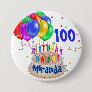 Chapa Redonda De 7 Cm Globos de tarta de cumpleaños Añadir NOMBRE EDAD 1