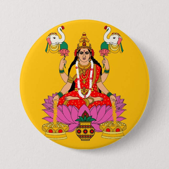 Chapa Redonda De 7 Cm Goddess Lakshmi Button (Anverso)