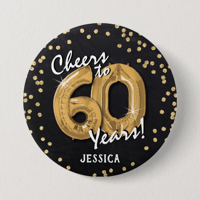 Chapa Redonda De 7 Cm Gold Cheers to 60 Years' 60th Birthday (Anverso)