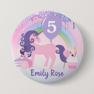 Chapa Redonda De 7 Cm Golosinas de unicornio morado y rosa lindas Cumple