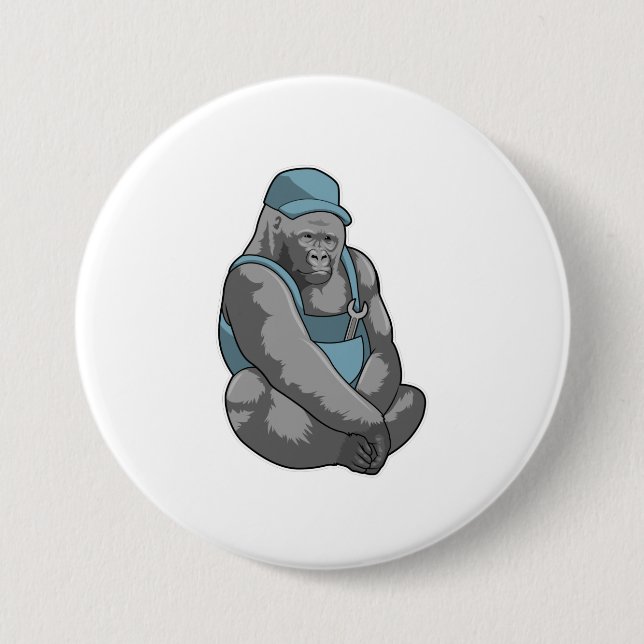 Chapa Redonda De 7 Cm Gorila como artesano con llave (Anverso)