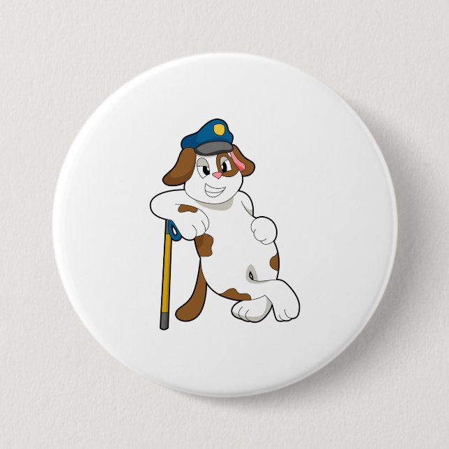 Chapa Redonda De 7 Cm Gorra de policía de perros (Anverso)