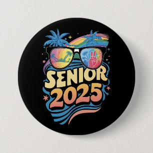 Chapa Redonda De 7 Cm Graduación de la Clase de 2025 Senior Retro 2025