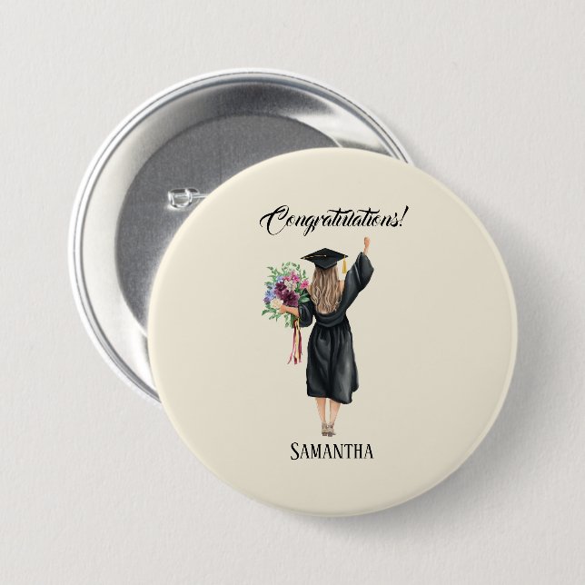 Chapa Redonda De 7 Cm Graduación personalizada de acuarela (8) (Anverso y reverso)