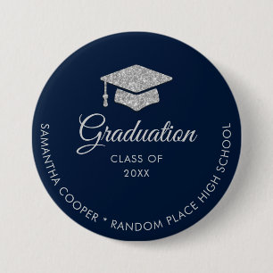 Chapa Redonda De 7 Cm Graduación Tipografía Moderna Azul Marino Escritur