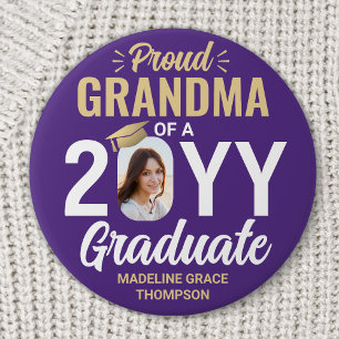 Chapa Redonda De 7 Cm Graduado Foto Orgullosa Abuela Moderno Morado y Do