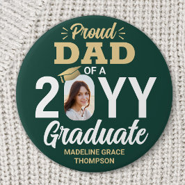 Chapa Redonda De 7 Cm Graduate Photo Proud Dad Modern Green and Gold