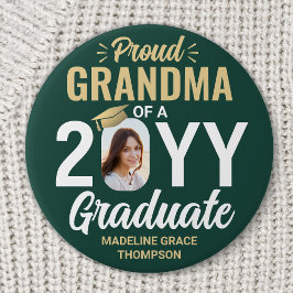 Chapa Redonda De 7 Cm Graduate Photo Proud Grandma Modern Green and Gold