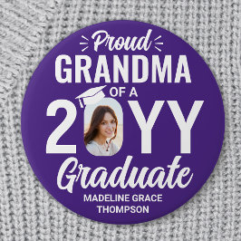 Chapa Redonda De 7 Cm Graduate Photo Proud Grandma Modern Purple & White