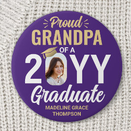 Chapa Redonda De 7 Cm Graduate Photo Proud Grandpa Modern Purple & Gold