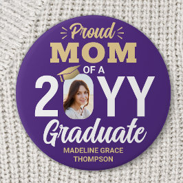 Chapa Redonda De 7 Cm Graduate Photo Proud Mom Modern Purple and Gold