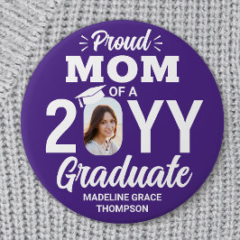 Chapa Redonda De 7 Cm Graduate Photo Proud Mom Modern Purple and White
