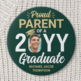 Chapa Redonda De 7 Cm Graduate Photo Proud Parent Modern Green and Gold