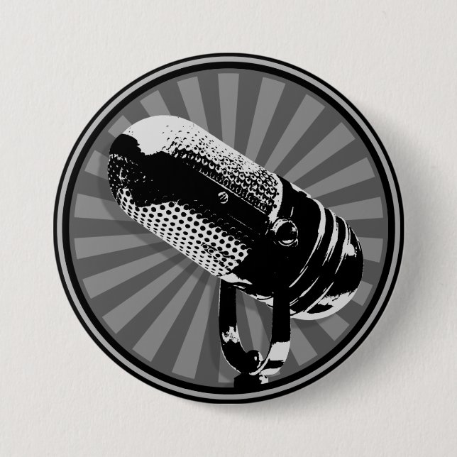 Chapa Redonda De 7 Cm Gráfica de micrófono retro (Anverso)