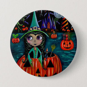 Chapa Redonda De 7 Cm Gran Chica de brujas de Halloween montada en una c