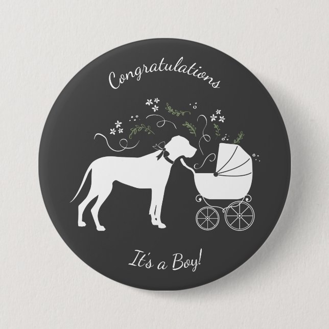 Chapa Redonda De 7 Cm Great Dane Baby Shower (Anverso)