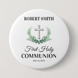 Chapa Redonda De 7 Cm Green leaf first communion 