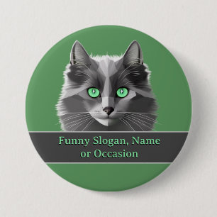 Chapa Redonda De 7 Cm Gris Cats Tema en verde - Añadir nombre o texto gr