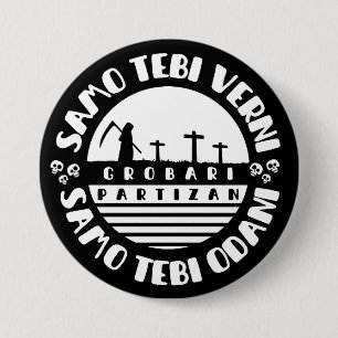 Chapa Redonda De 7 Cm Grobari Partizan Negro Blanco