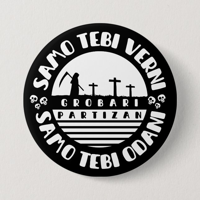 Chapa Redonda De 7 Cm Grobari Partizan Negro Blanco  (Anverso)