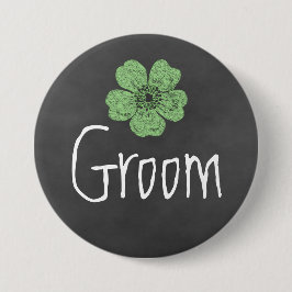 Chapa Redonda De 7 Cm Groom Wild Green Rosas Chalkboard
