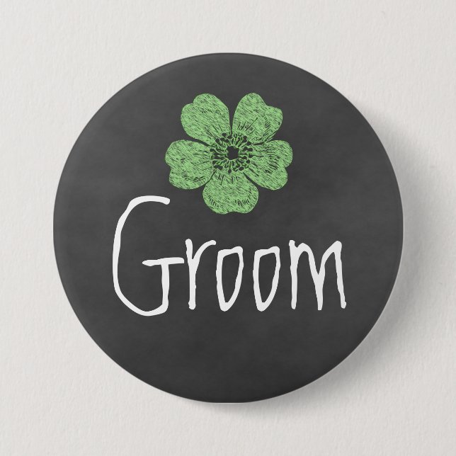 Chapa Redonda De 7 Cm Groom Wild Green Rosas Chalkboard (Anverso)
