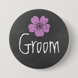 Chapa Redonda De 7 Cm Groom Wild Pink Roses Chalkboard