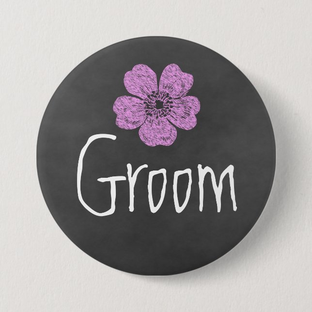 Chapa Redonda De 7 Cm Groom Wild Pink Roses Chalkboard (Anverso)