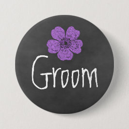Chapa Redonda De 7 Cm Groom Wild Rosas Púrpura Chalkboard