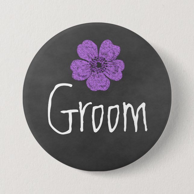 Chapa Redonda De 7 Cm Groom Wild Rosas Púrpura Chalkboard (Anverso)