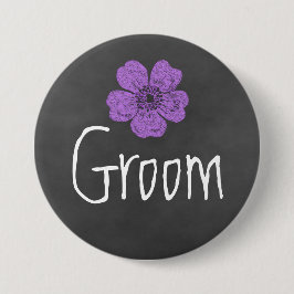 Chapa Redonda De 7 Cm Groom Wild Rosas Púrpura Chalkboard