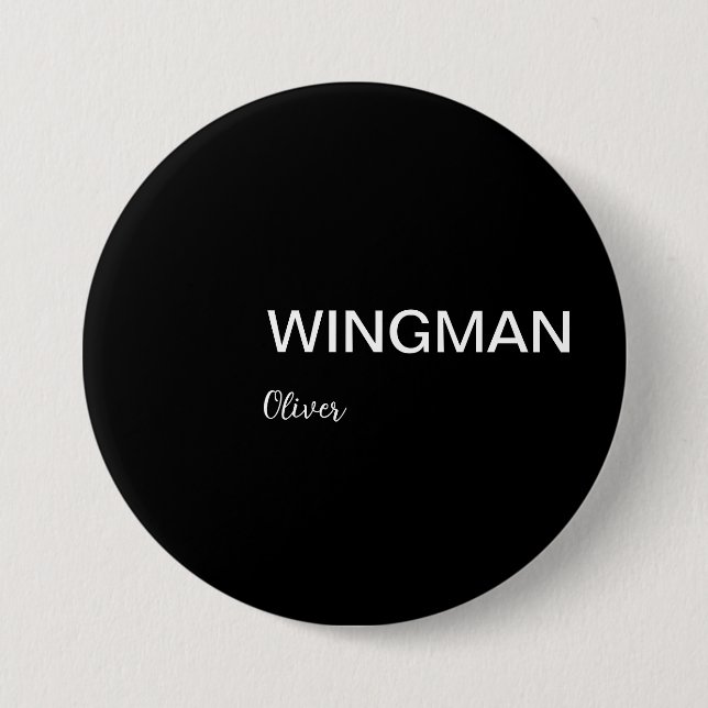 Chapa Redonda De 7 Cm Groomsman Wingman Blanco negro personal (Anverso)