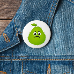 Chapa Redonda De 7 Cm Grumpy Fuzzy Pear Face Funny Fruit Character