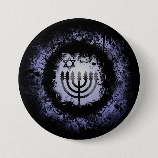 Chapa Redonda De 7 Cm Grunge Chanukah Menorah (Anverso)