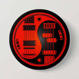 Chapa Redonda De 7 Cm Guitarra y Yin bajo Yang rojo y negro