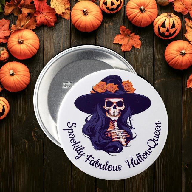 Chapa Redonda De 7 Cm Halloween, Ilustracion de brujas HallowQueen (HallowQueen Witch Illustration Halloween Button)