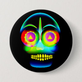 Chapa Redonda De 7 Cm Halloween Neon Look Glow Blue Yellow Skull