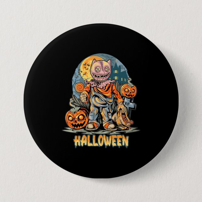 Chapa Redonda De 7 Cm Halloween Y Cat (Anverso)