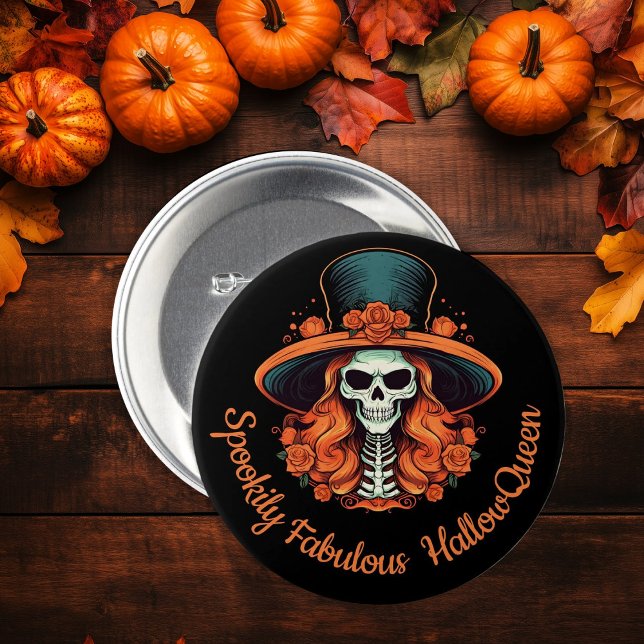 Chapa Redonda De 7 Cm HallowQueen Witch Ilustracion Halloween Negro (HallowQueen Witch Illustration Halloween Black Button)