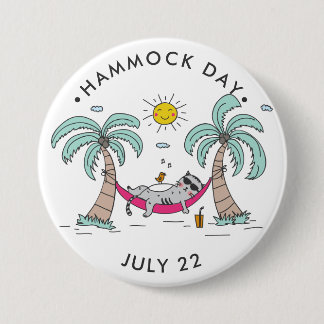 Chapa Redonda De 7 Cm Hammock Day con gato en hamaca