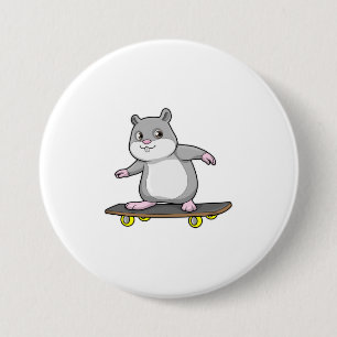 Chapa Redonda De 7 Cm Hámster como Skater con Skateboard