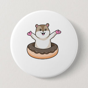 Chapa Redonda De 7 Cm Hamster con donut de chocolate